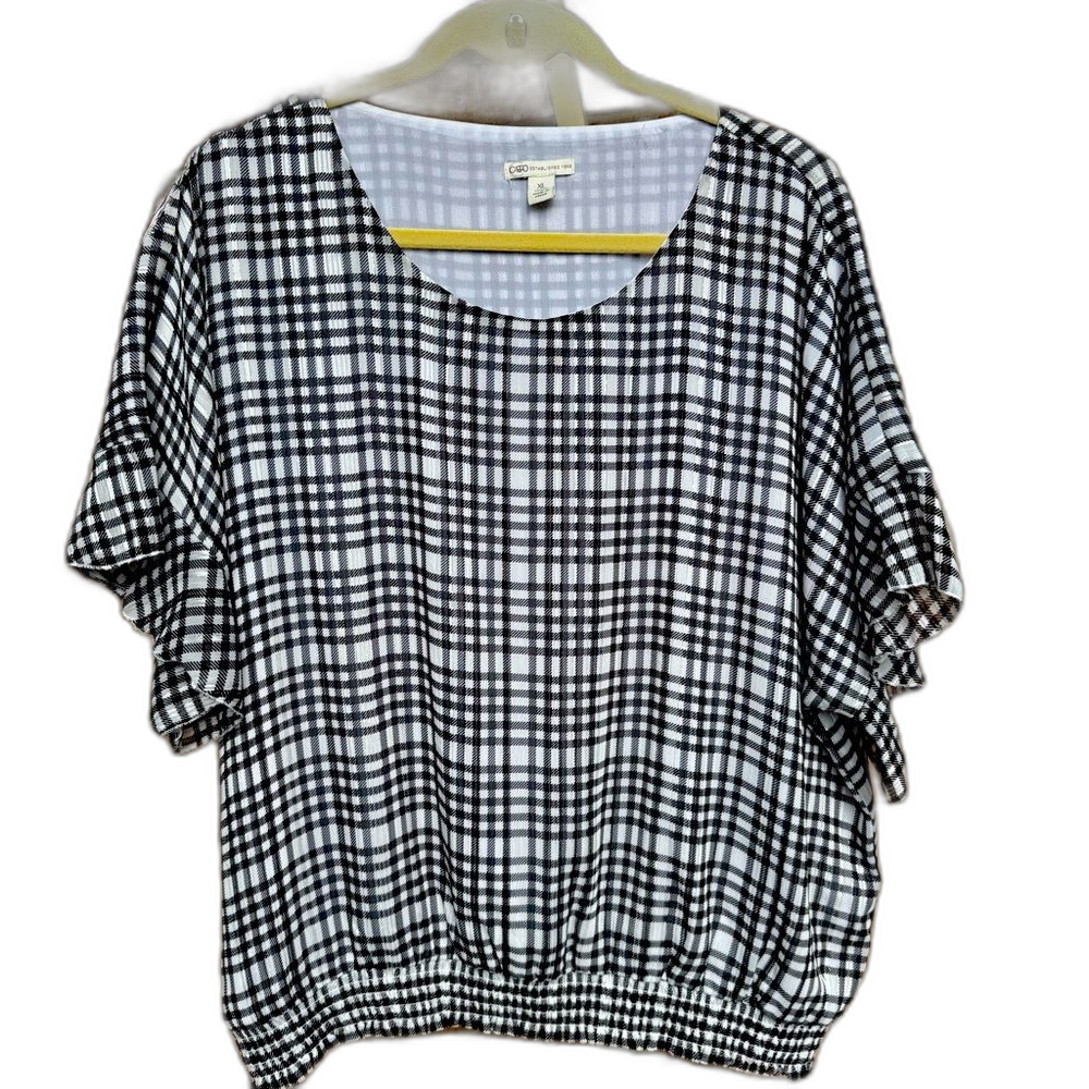 Cato Black and White Gingham Checkered Women's Top, Size XL
